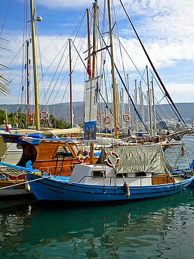 Turkish Sponge Diver boat tied to a dock