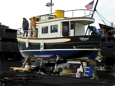 An American trawler from Wilmington, Delaware in dry dock at Bodrum Marina