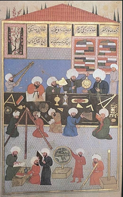 16th century Turkish miniature painting of the royal astronomers
